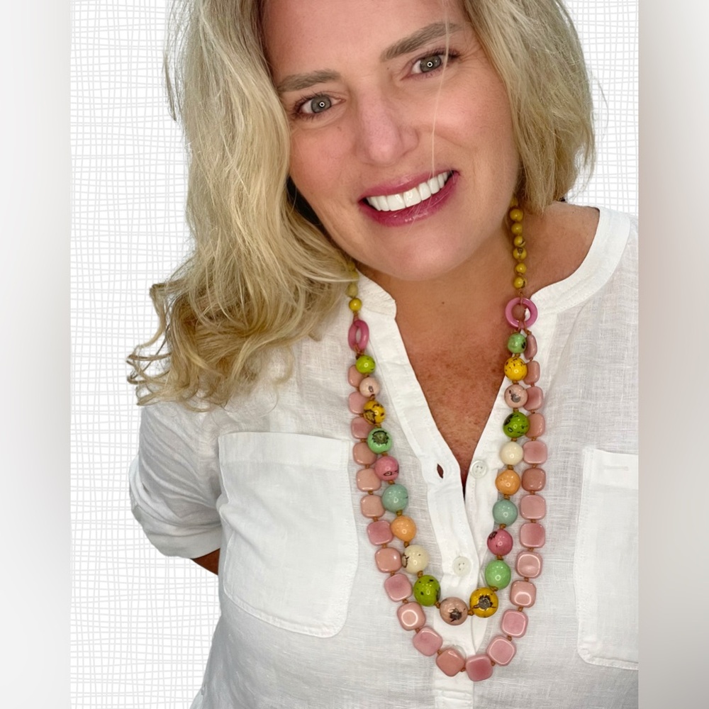 TAGUA Necklace Artisan Handmade Tagua colorful unique statement jewelry boho nwt